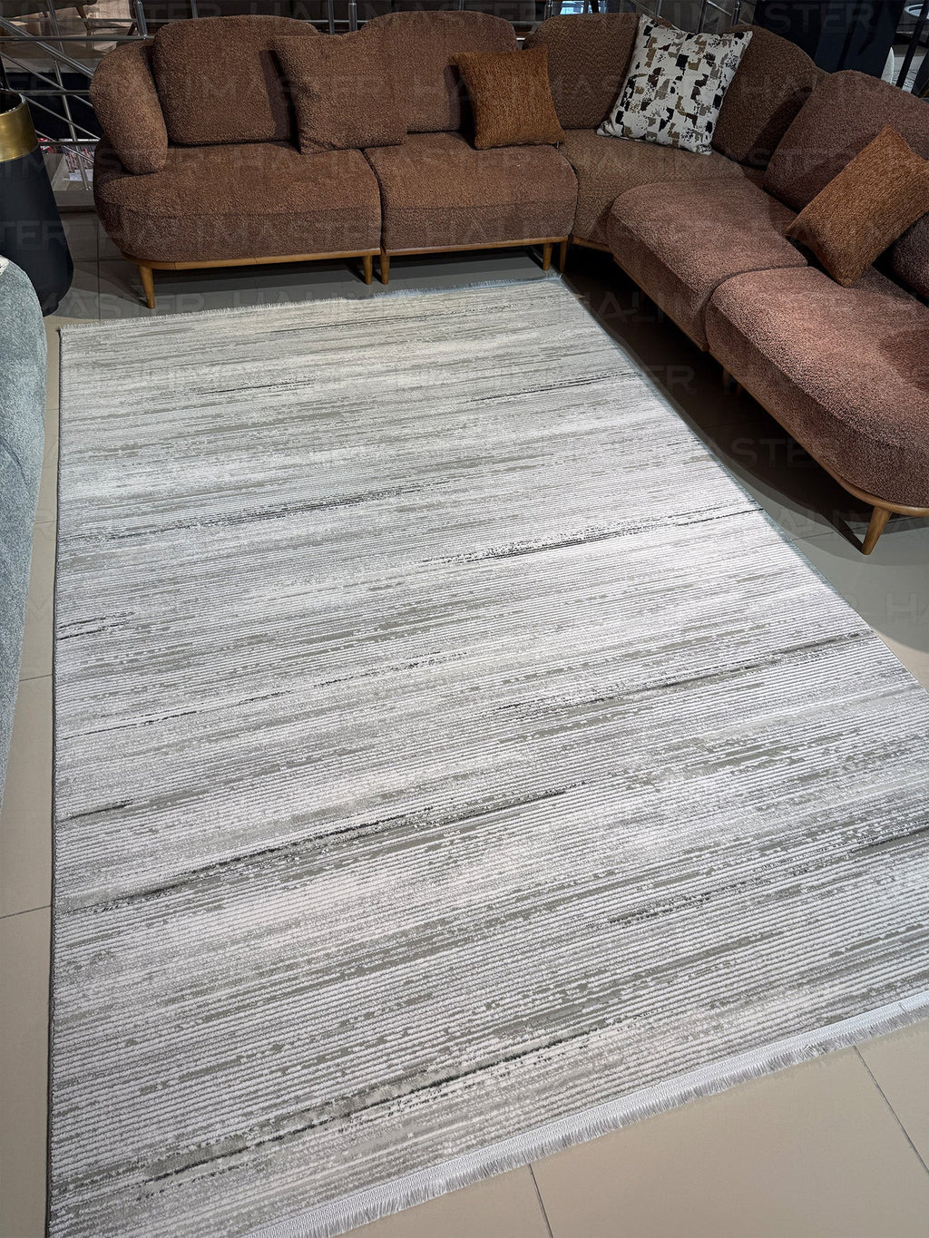 Minimalist Lineer Tasarım Modern Halı - Eskitme Görünümlü Gri Antrasit