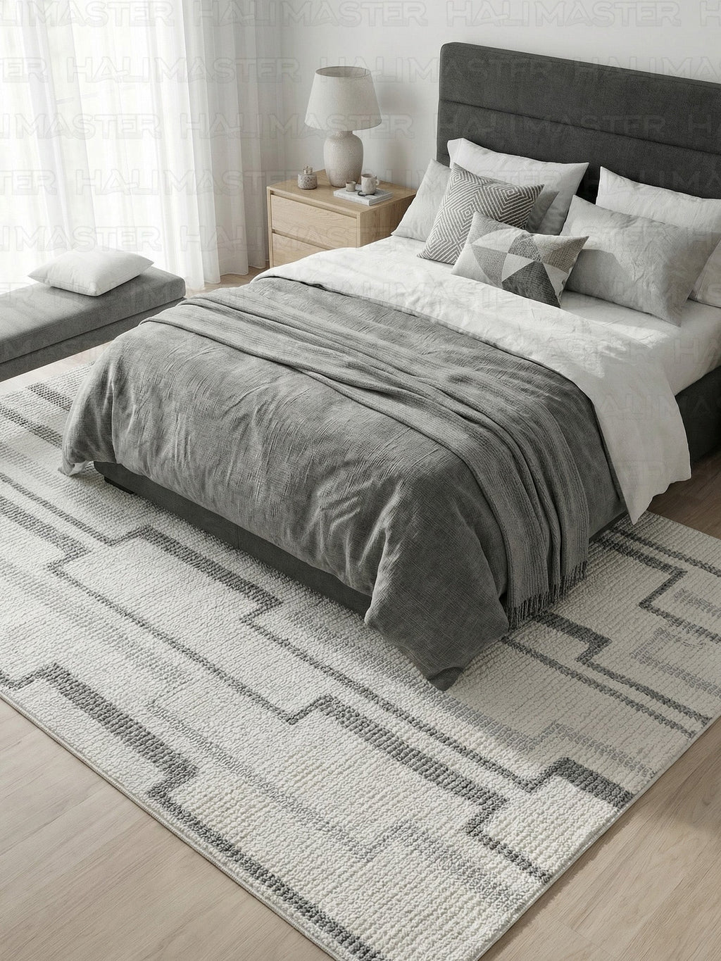 Dekoratif Modern Geometrik Desenli Antrasit Gri Halı - Özel Ölçü