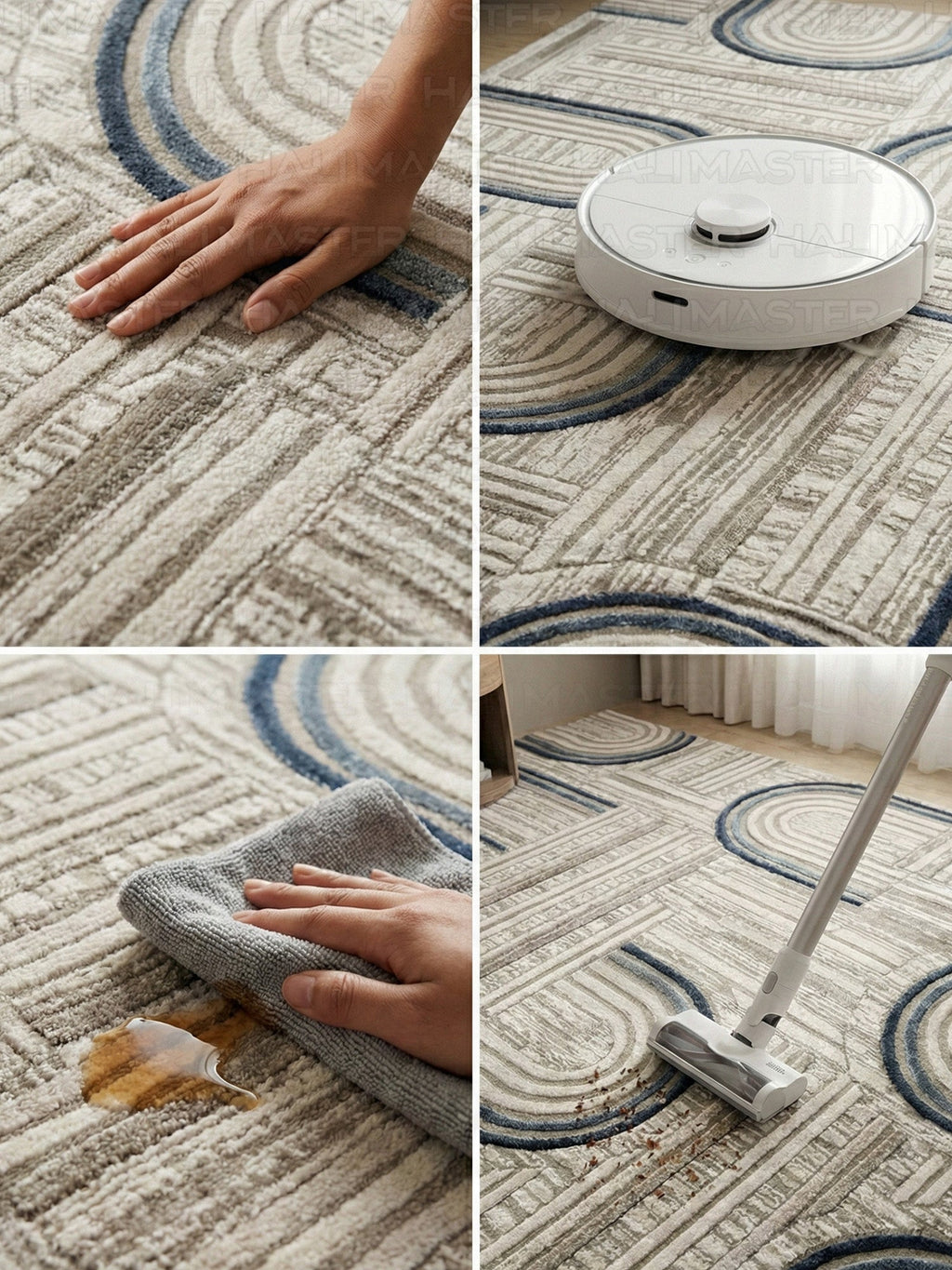 Neva Modern Yay Desenli Özel Ölçü Halı - Gri - Lacivert Vizon Tonlarında Geometrik Tasarım