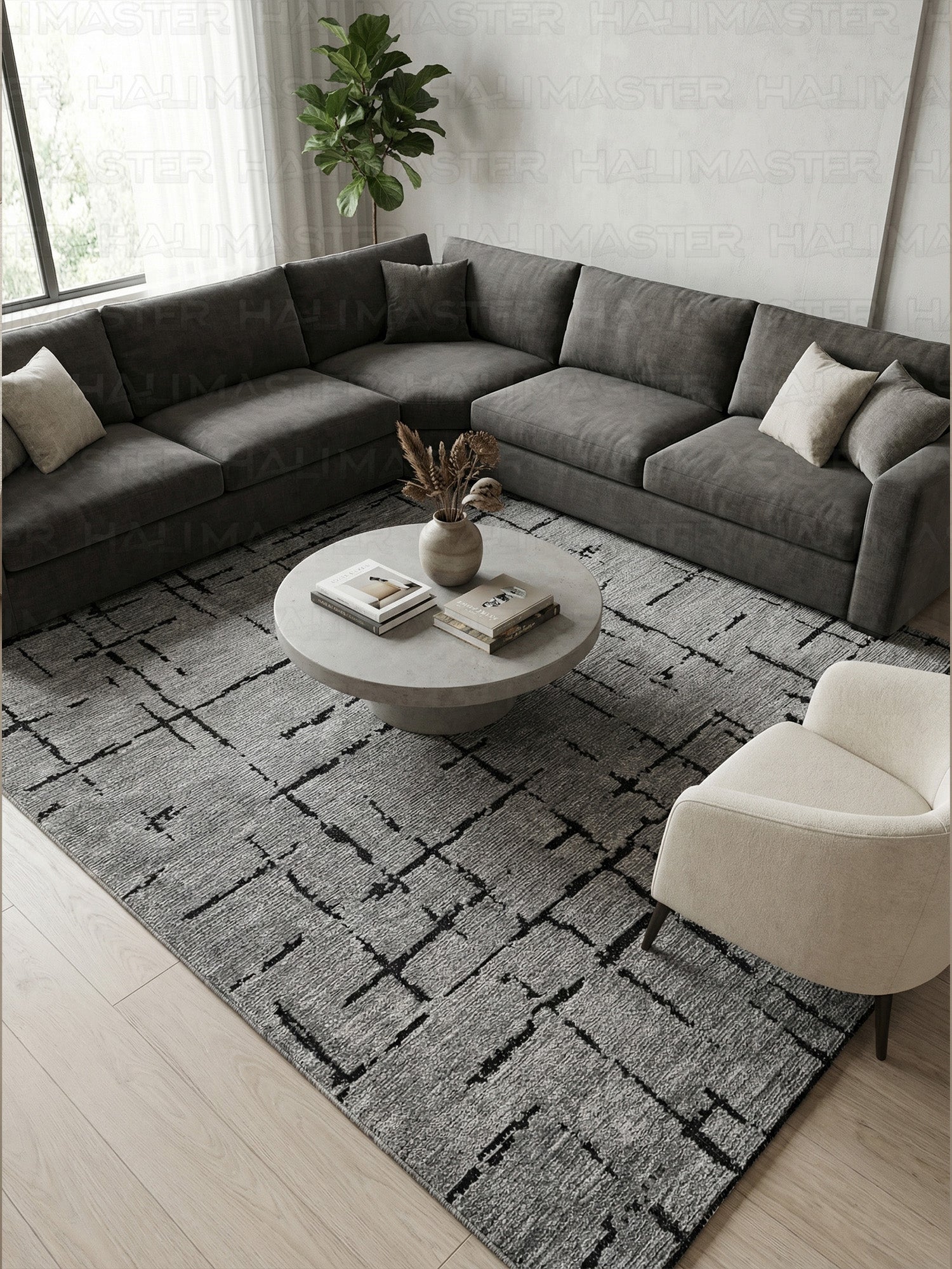 Kilim Siyah Çizgili Modern Antrasit Salon Halısı ve Yolluk Özel Ölçü