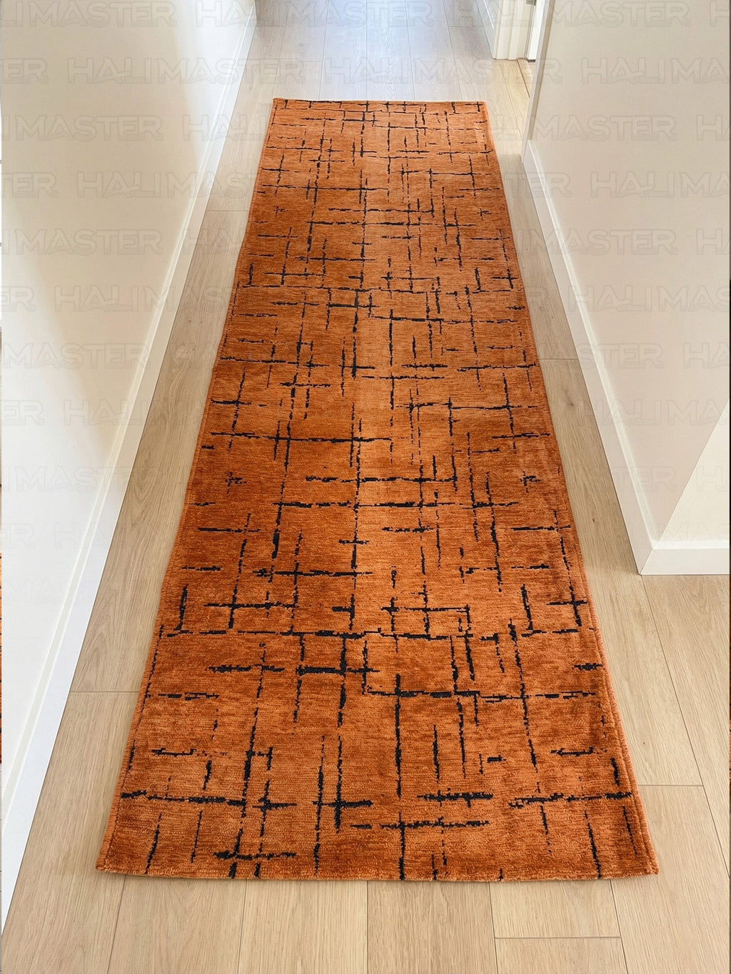 Kilim Siyah Çizgili Modern Kiremit Turuncu Salon Halısı ve Yolluk Özel Ölçü