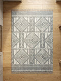 Gri Beyaz Geometrik Desenli Modern Salon Halısı - Saçaklı Dekoratif Halı (4 Metrekare)