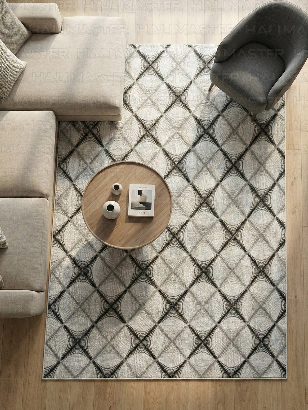 Dinarsu Vizon Krem Minimalist Çizgili Modern Halı - Kaymaz Taban - Özel Ölçü