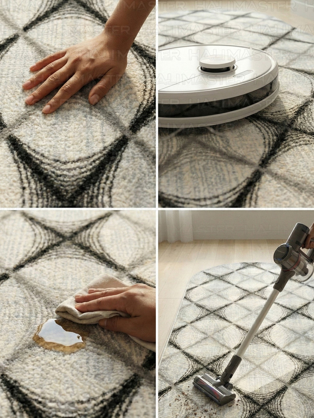 Dinarsu Vizon Krem Minimalist Çizgili Modern Halı - Kaymaz Taban - Özel Ölçü