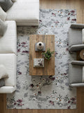 Gri Zeminli Papatya Desenli Modern Salon Halısı - 4m² (160x230) Mürdüm ve Beyaz Çiçekli Detaylı