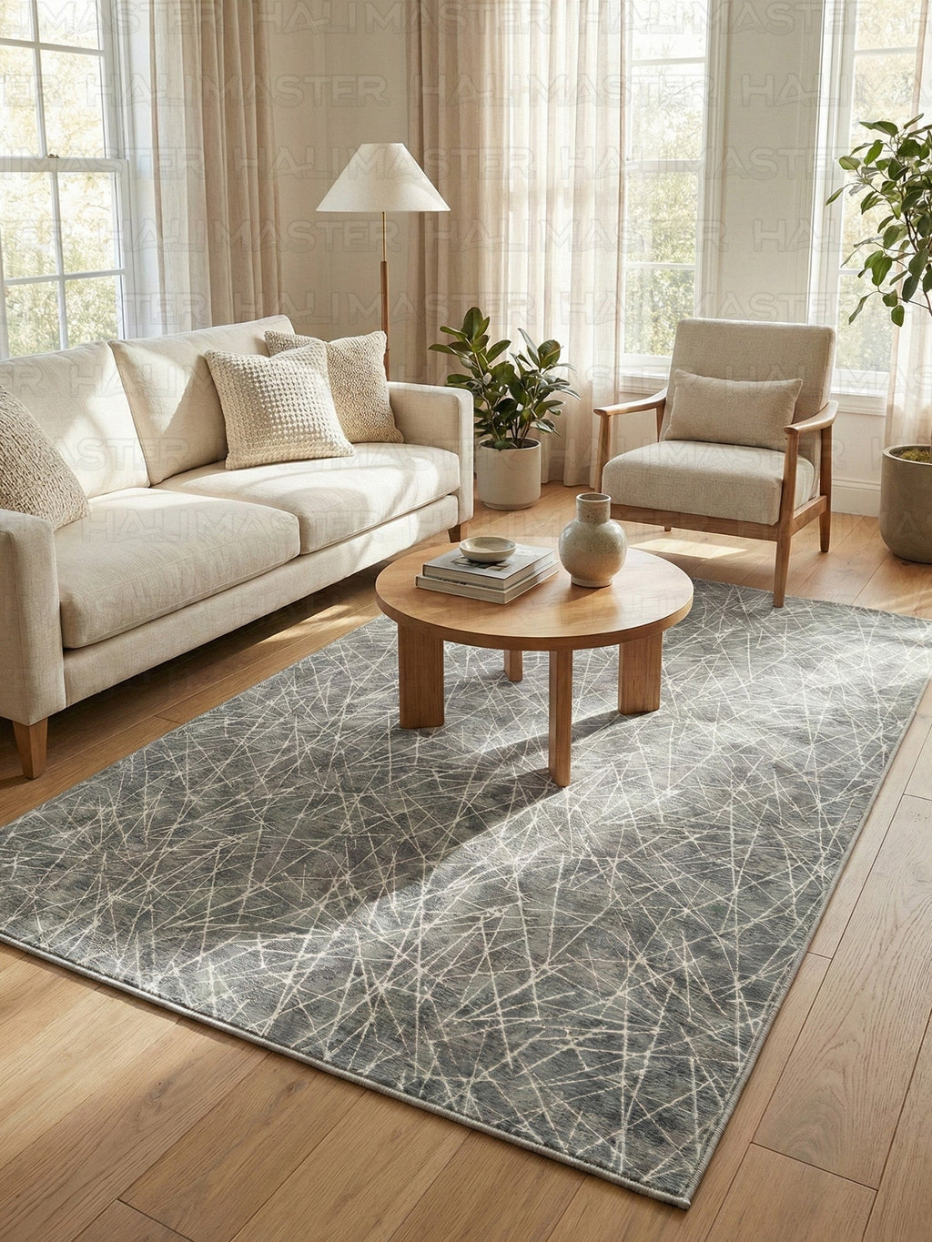 Jel Modern Gri Antrasit Geometrik Çizgili Özel Ölçü Kesme Halı