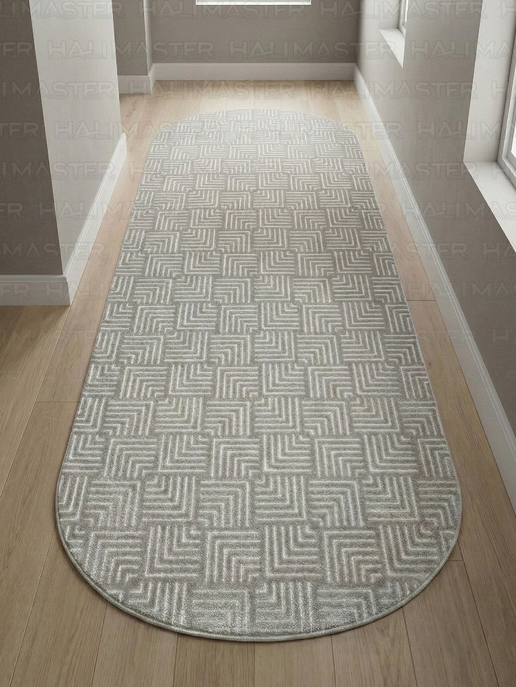 Akrilik Modern Geometrik Desenli Gri Halı – Özel Ölçü Salon & Antre Halısı