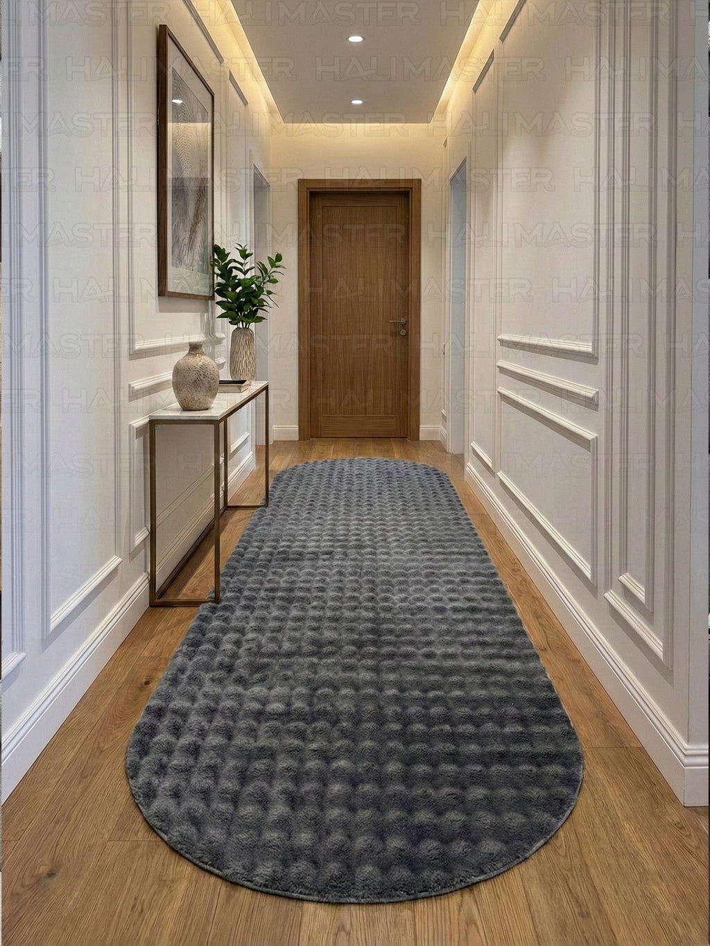 Gri Tavşan Tüyü Peluş Halı - Özel Ölçü Kaymaz Tabanlı 3D Kabartmalı Kesme Halı