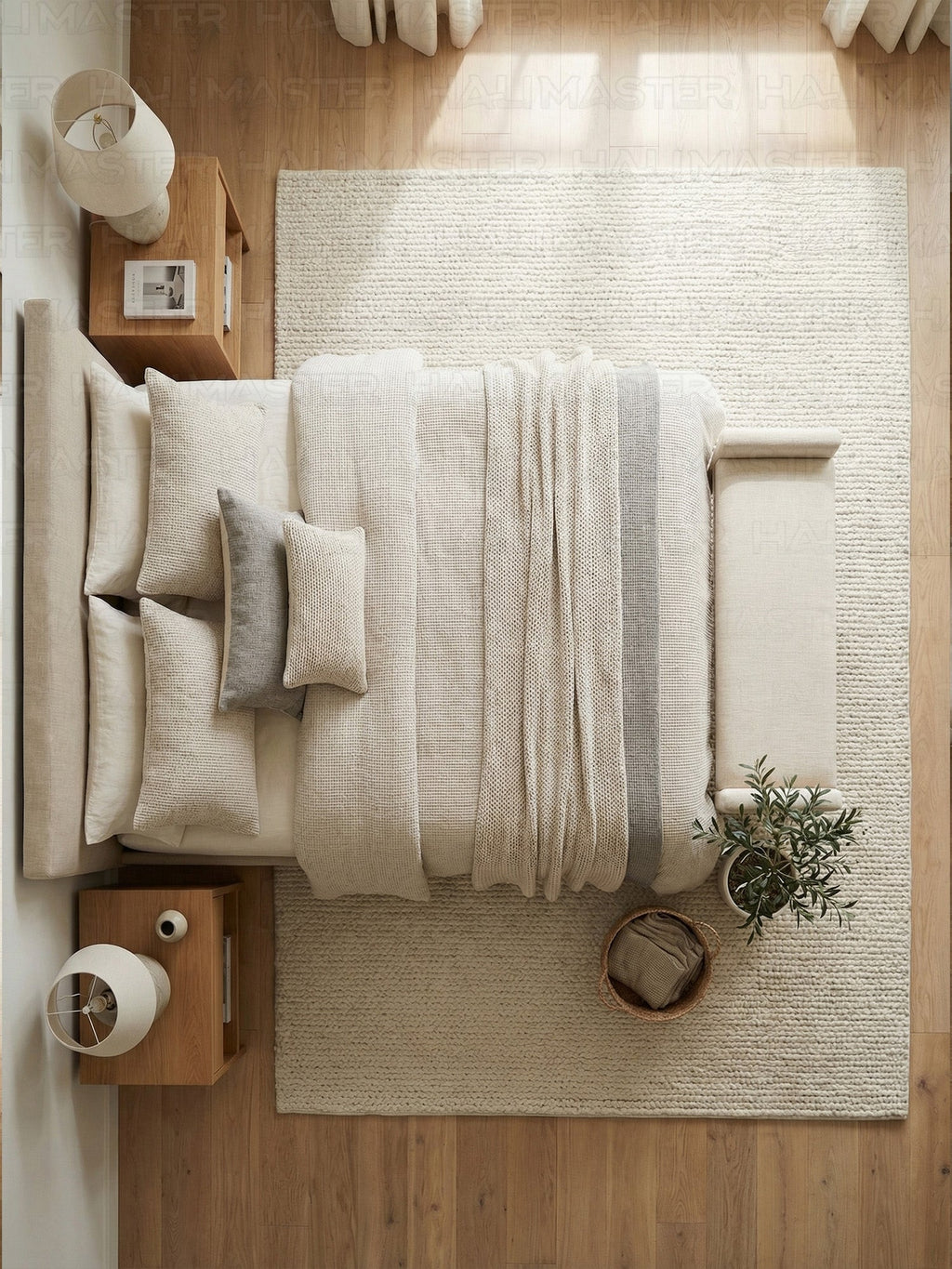 Dekoratif Ekru Lineer Dokulu Modern Yolluk ve Halı | Özel Ölçü