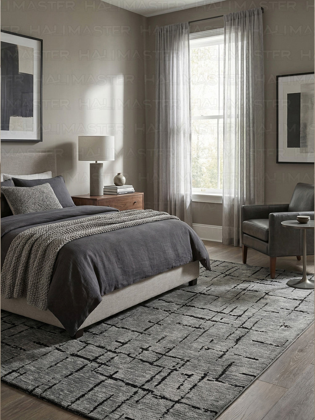 Kilim Siyah Çizgili Modern Antrasit Salon Halısı ve Yolluk Özel Ölçü