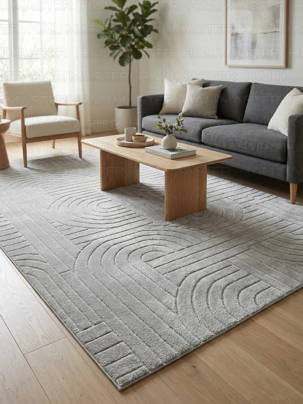Dekoratif Gri Kabartma Desenli Modern Salon & Yolluk Halı