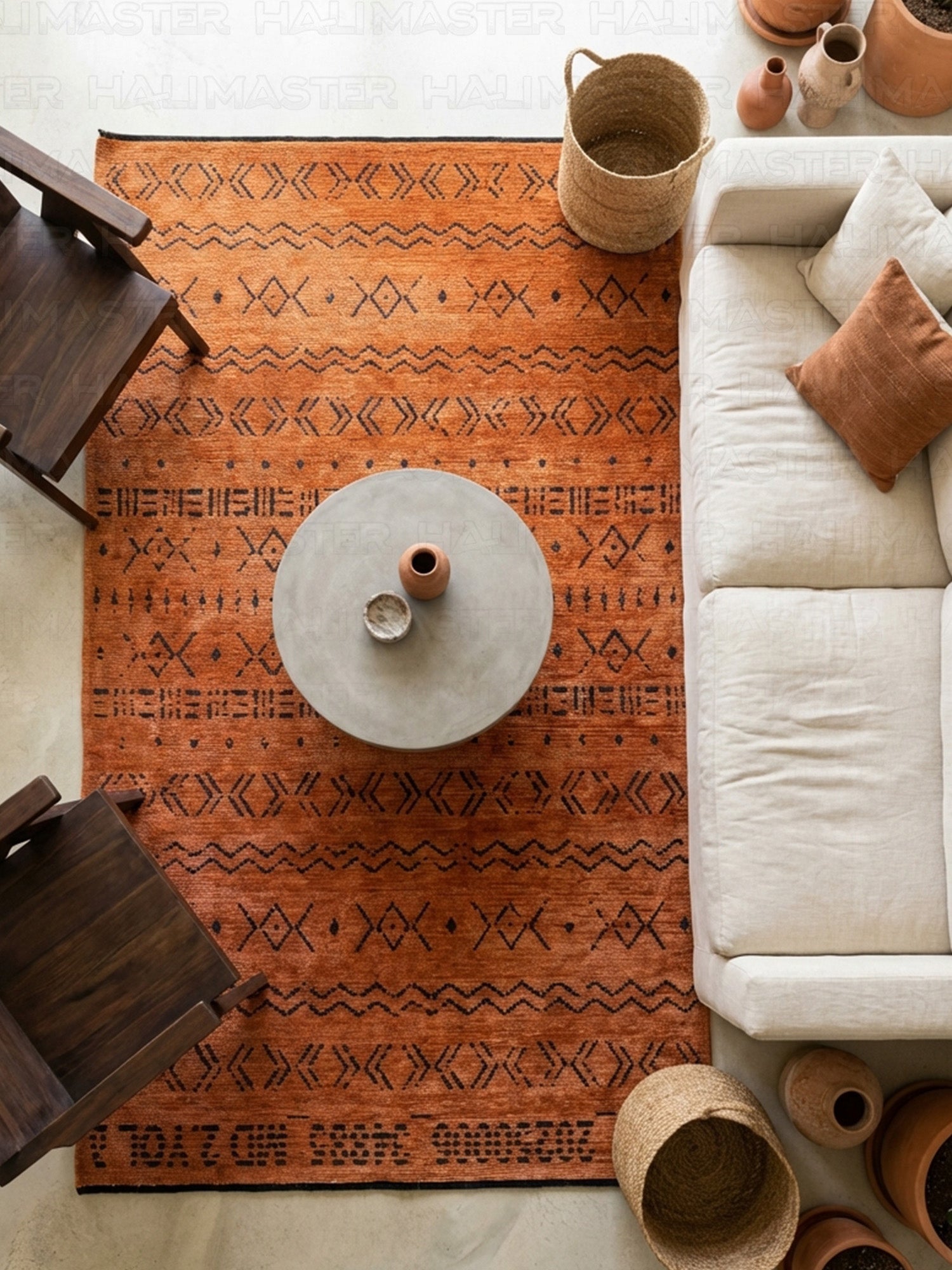 Kilim Etnik Desenli Kiremit Turuncu Modern Halı & Yolluk - Özel Ölçü Seçeneği