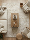 Akrilik Özel Ölçü Modern Geometrik Krem Halı – Altın Çizgi Desenli Minimal Salon & Koridor Halısı