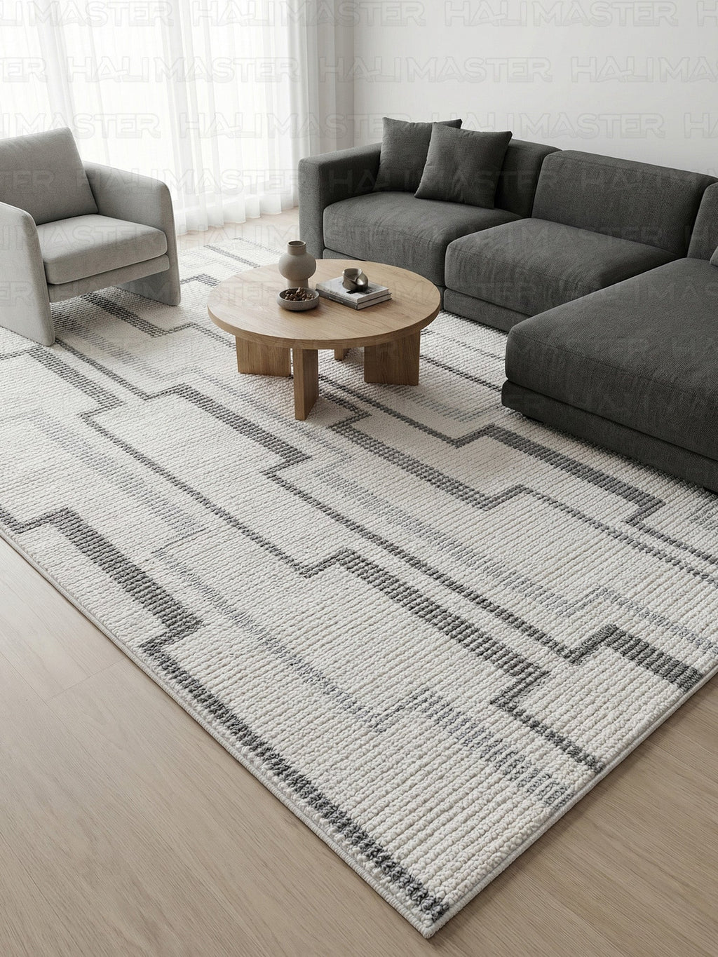 Dekoratif Modern Geometrik Desenli Antrasit Gri Halı - Özel Ölçü