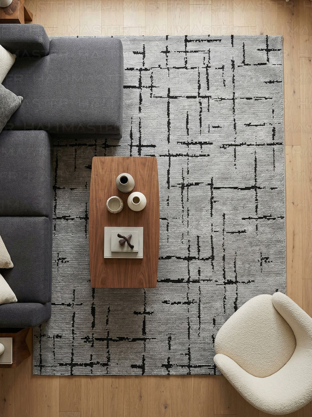 Kilim Siyah Çizgili Modern Gri Salon Halısı ve Yolluk Özel Ölçü