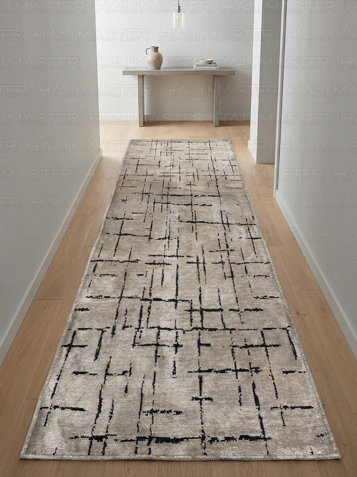 Kilim Siyah Çizgili Modern Açık Kahve Bej - Salon Halısı ve Yolluk Özel Ölçü