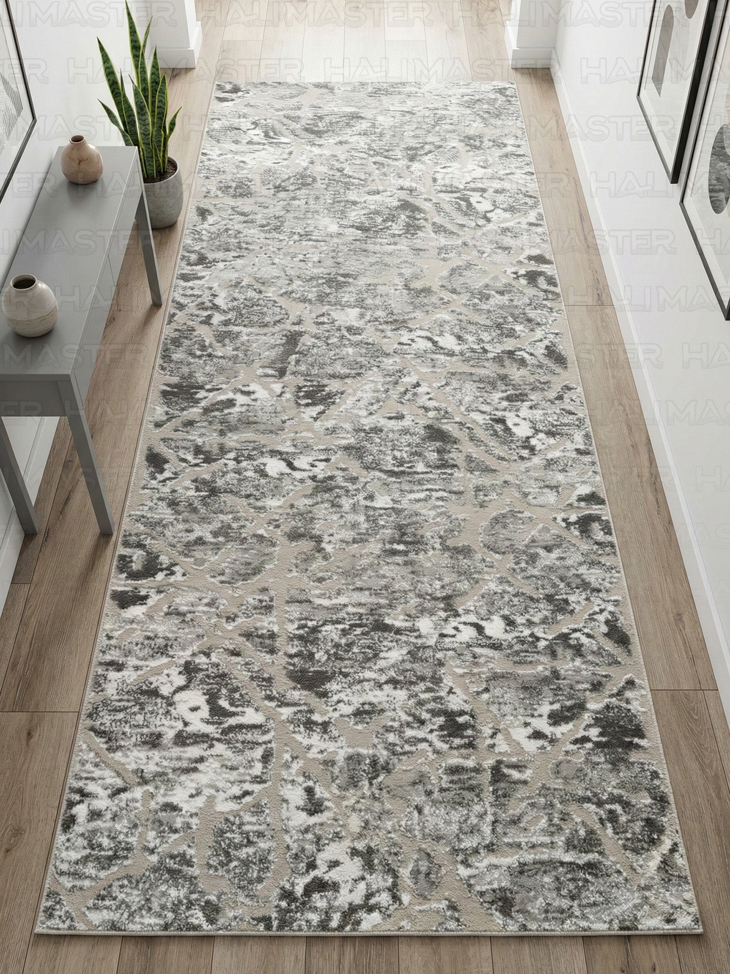 Akrilik Modern Gri Bej Soyut Desenli Salon & Koridor Halısı – Özel Ölçü , Kabartmalı Dokulu Luxury Tasarım