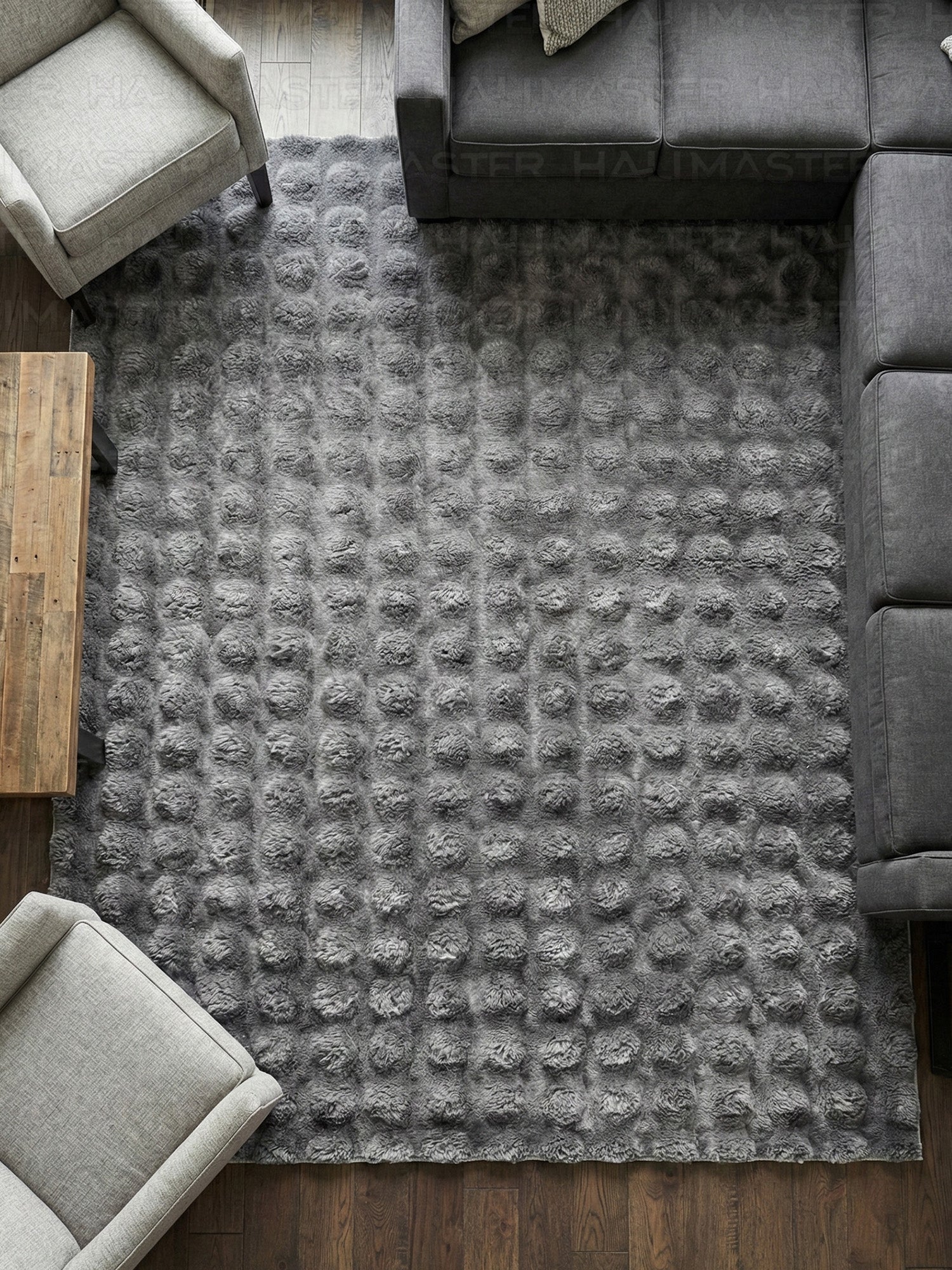 Gri Tavşan Tüyü Peluş Halı - Özel Ölçü Kaymaz Tabanlı 3D Kabartmalı Kesme Halı