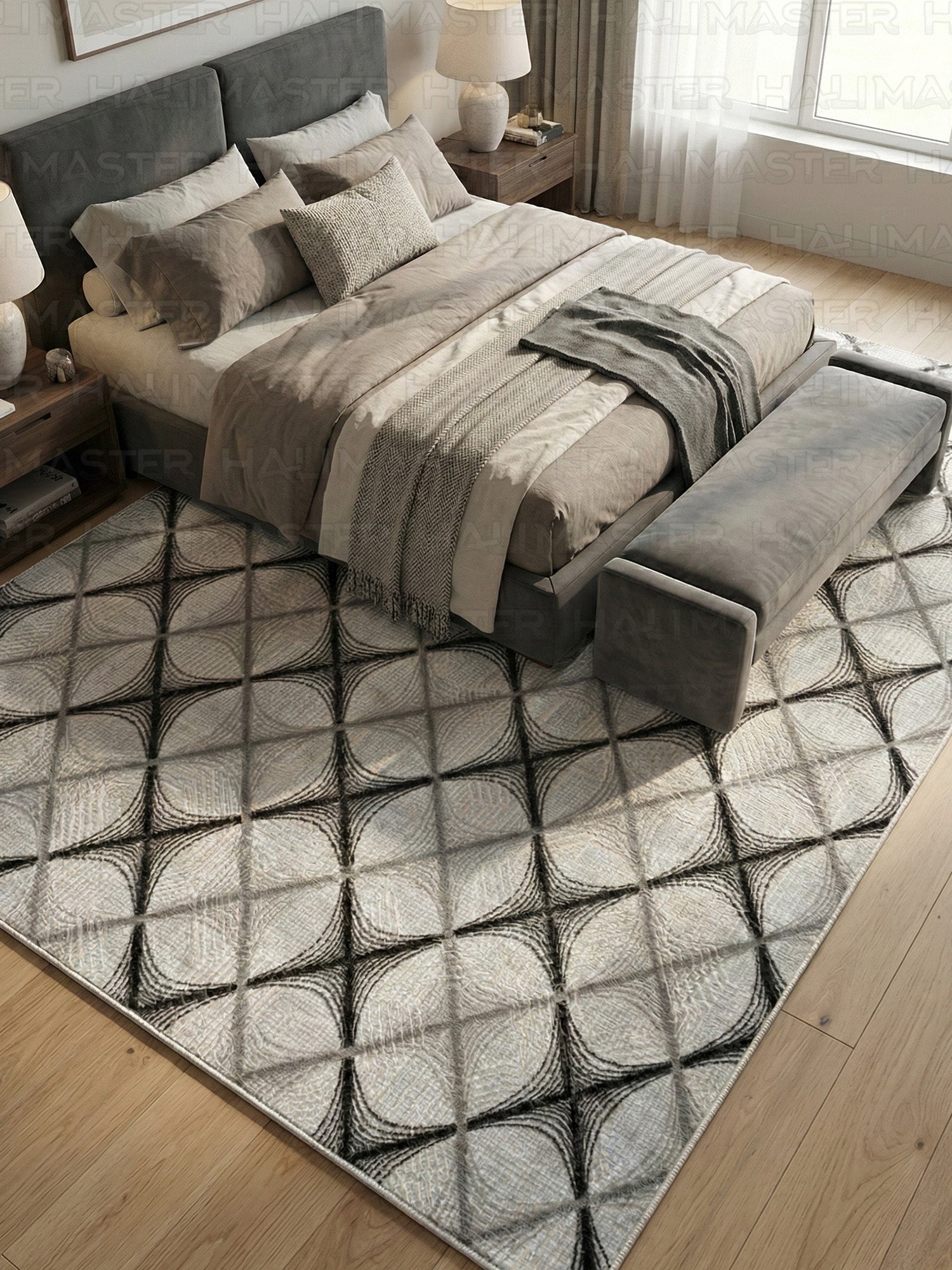 Dinarsu Vizon Krem Minimalist Çizgili Modern Halı - Kaymaz Taban - Özel Ölçü