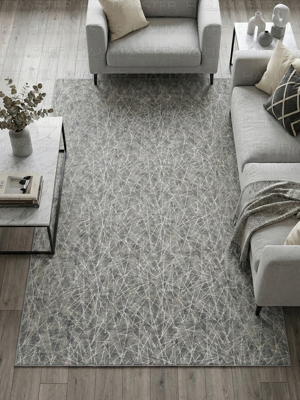 Jel Modern Gri Antrasit Geometrik Çizgili Özel Ölçü Kesme Halı