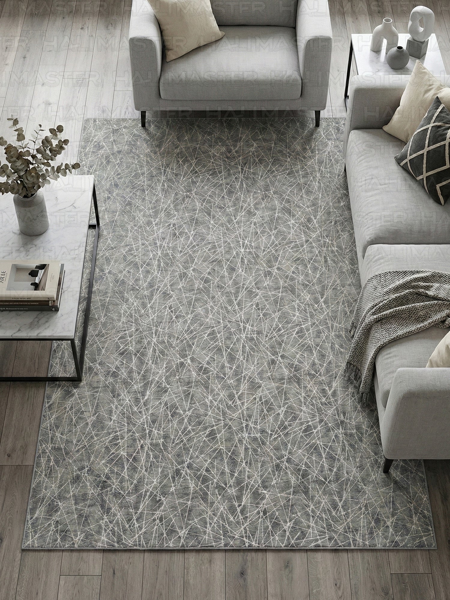 Jel Modern Gri Antrasit Geometrik Çizgili Özel Ölçü Kesme Halı