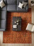 Kilim Siyah Çizgili Modern Kiremit Turuncu Salon Halısı ve Yolluk Özel Ölçü