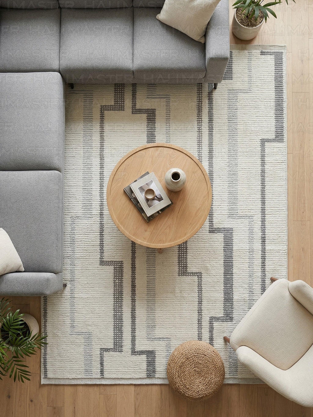 Dekoratif Modern Geometrik Desenli Antrasit Gri Halı - Özel Ölçü