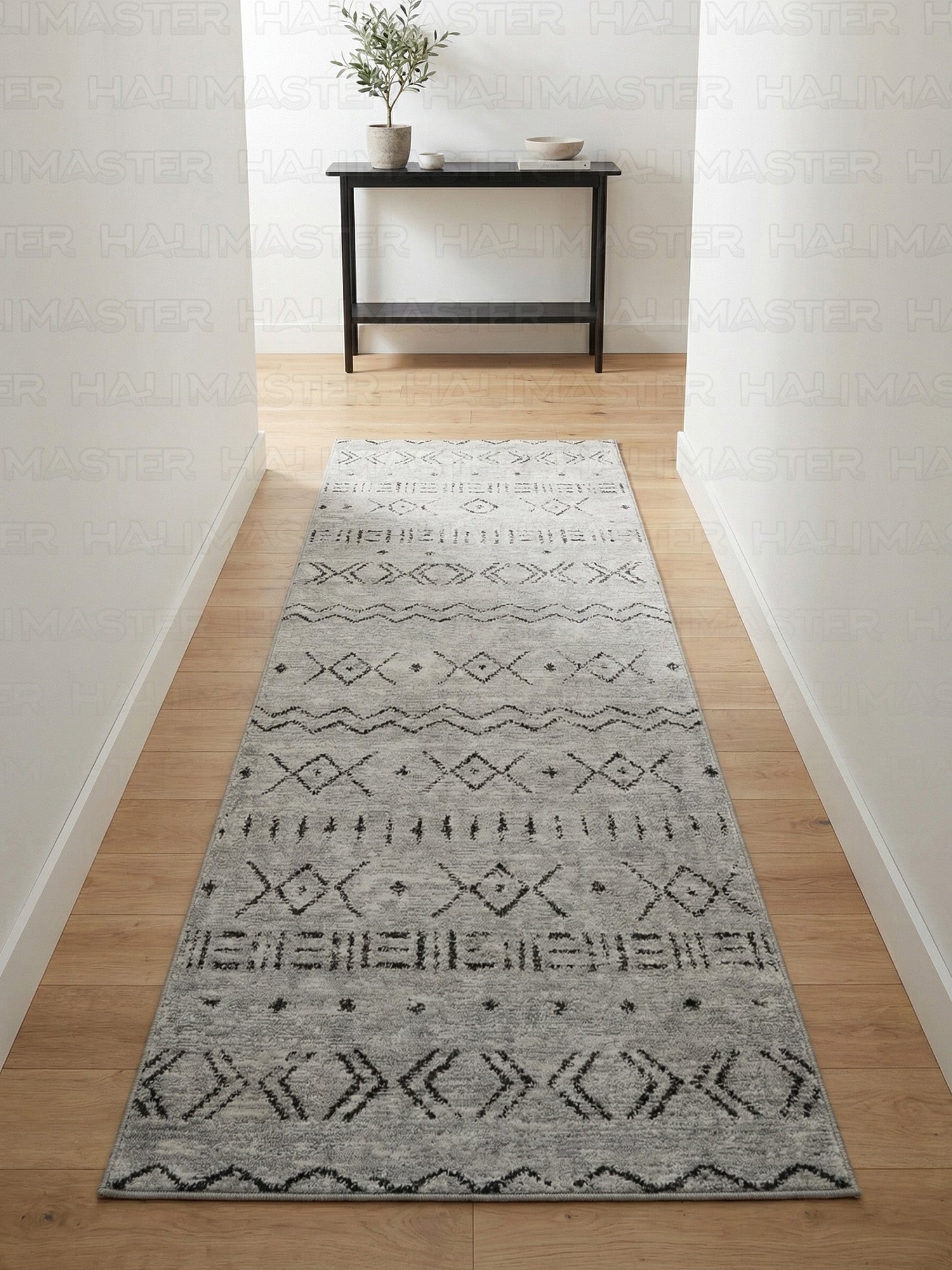 Kilim Etnik Desenli Gri Siyah Modern Halı & Yolluk - Özel Ölçü Seçeneği