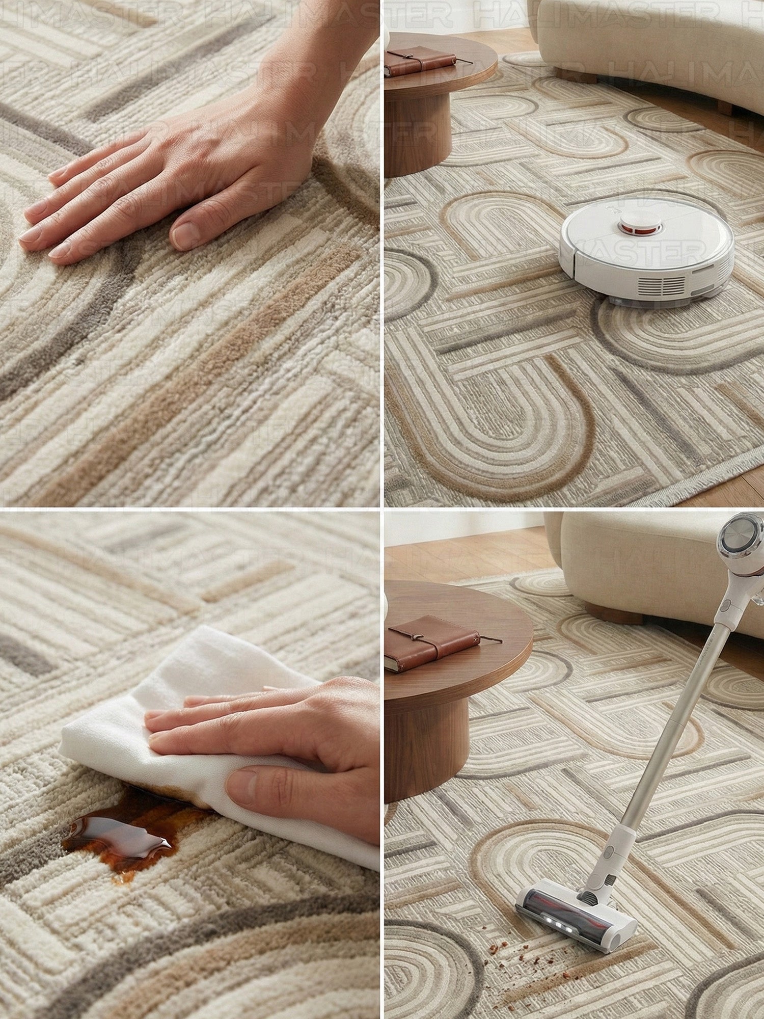 Modern Geometrik Kemer Desenli Salon Halısı - Krem Kahve Vizon