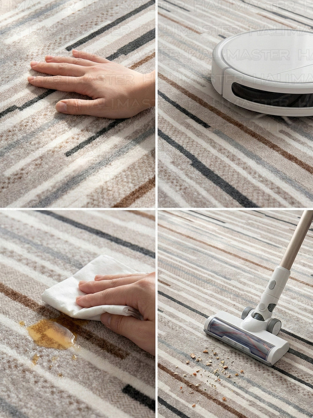 Bambu Soyut Desenli Antrasit Bej Modern Kaymaz Taban Halı ve Kesme Yolluk
