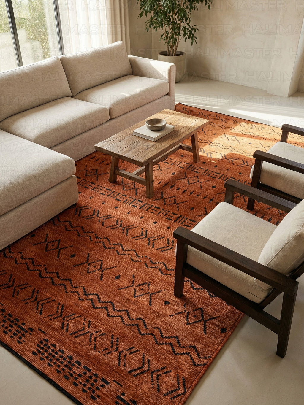 Kilim Etnik Desenli Kiremit Turuncu Modern Halı & Yolluk - Özel Ölçü Seçeneği