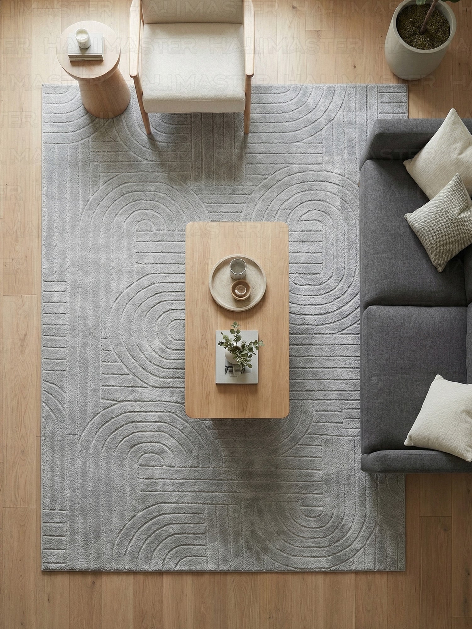 Dekoratif Gri Kabartma Desenli Modern Salon & Yolluk Halı