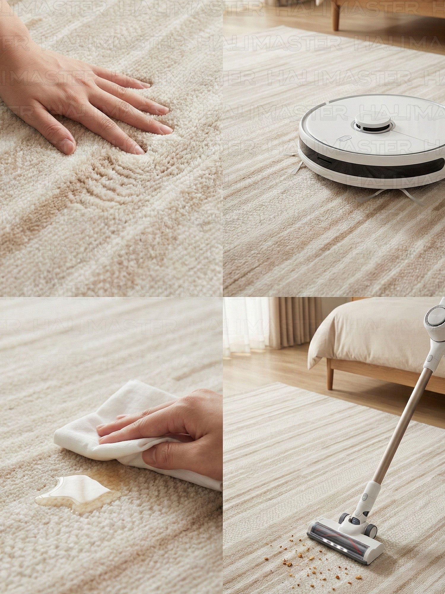 Bambu Modern Bej Çizgili Dokuma Halı – Kaymaz Tabanlı, Özel Ölçü Kesilebilir
