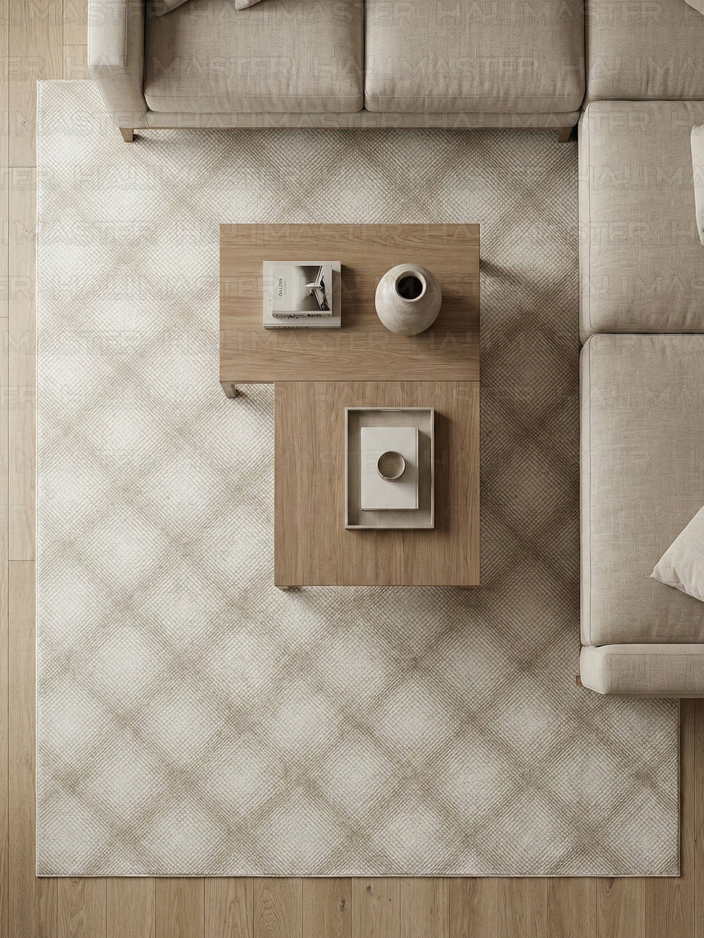 Bambu LUNA Minimal Geometrik Krem Halı – Kaymaz Taban, Özel Ölçü Kesilebilir
