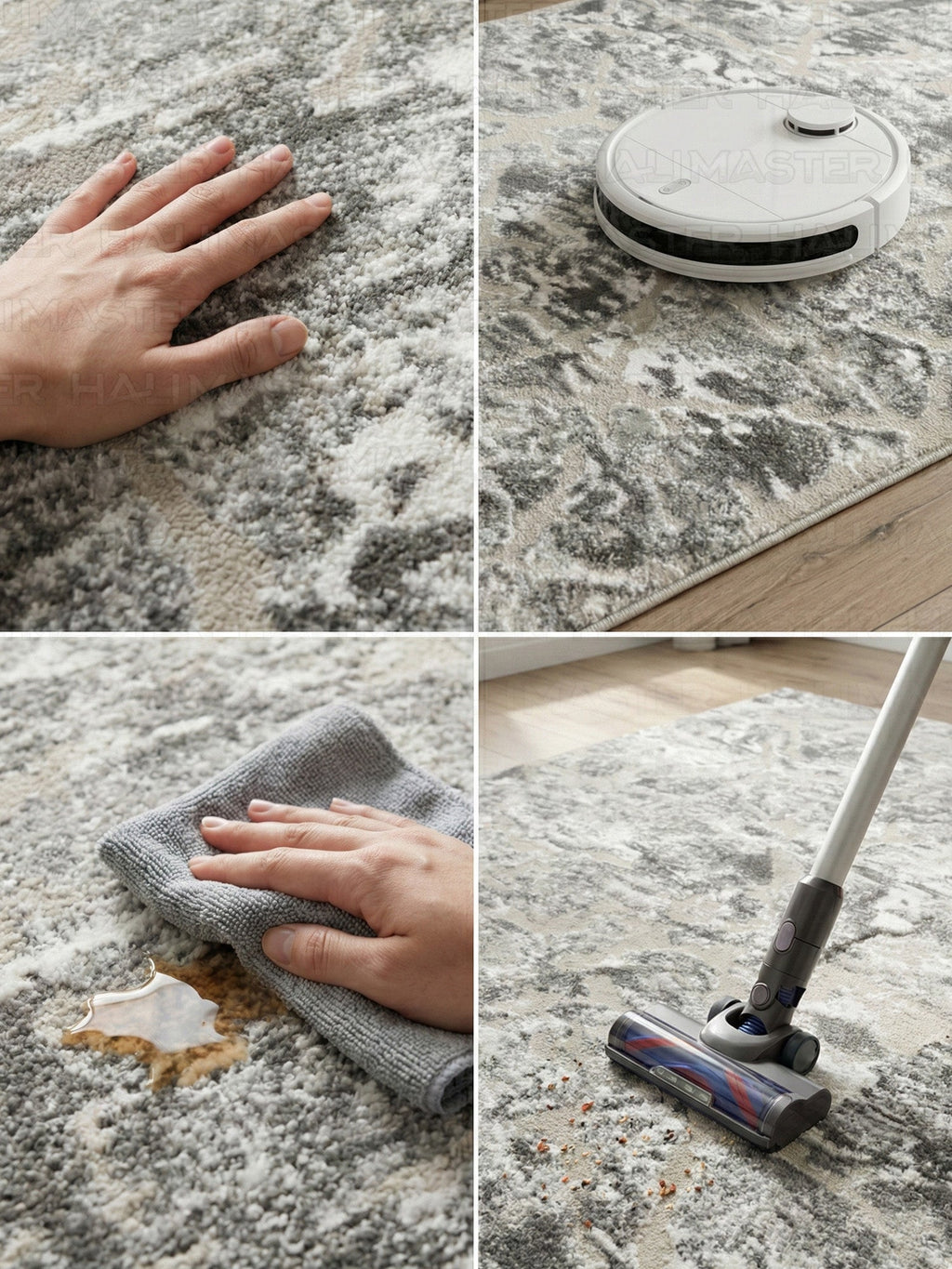 Akrilik Modern Gri Bej Soyut Desenli Salon & Koridor Halısı – Özel Ölçü , Kabartmalı Dokulu Luxury Tasarım