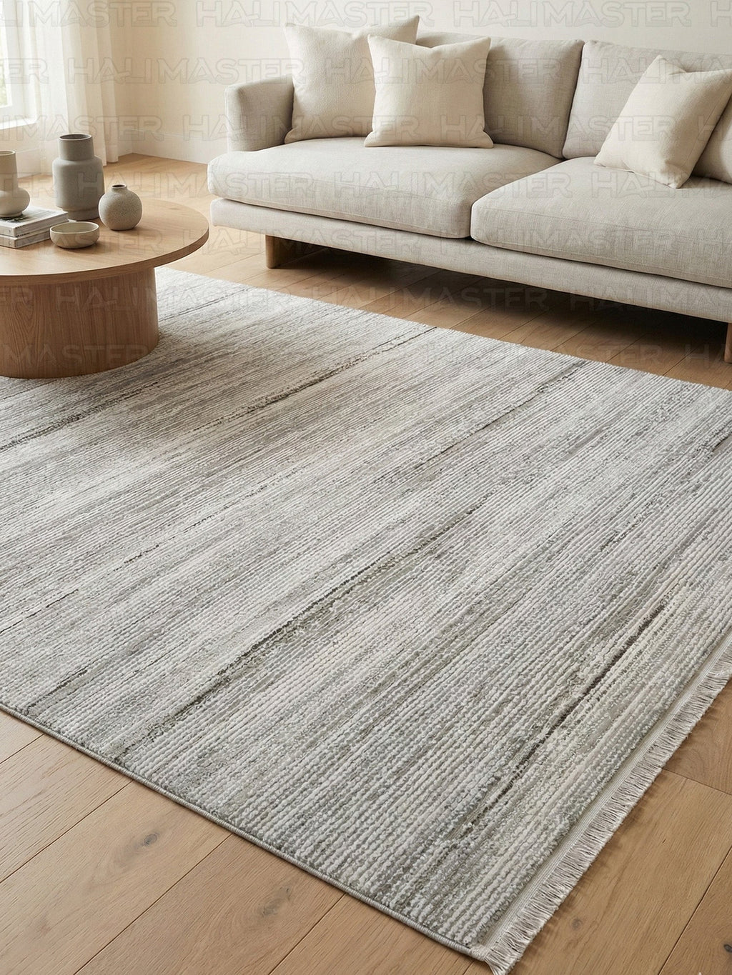 Minimalist Lineer Tasarım Modern Halı - Eskitme Görünümlü Gri Antrasit