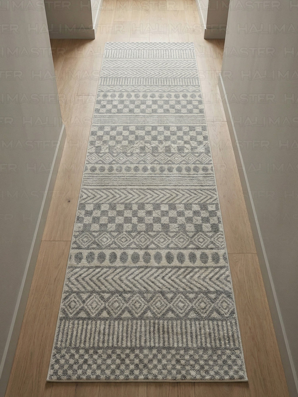 Dekoratif Boho İskandinav Tarzı Modern Salon ve Koridor Halısı - Gri/Ekru