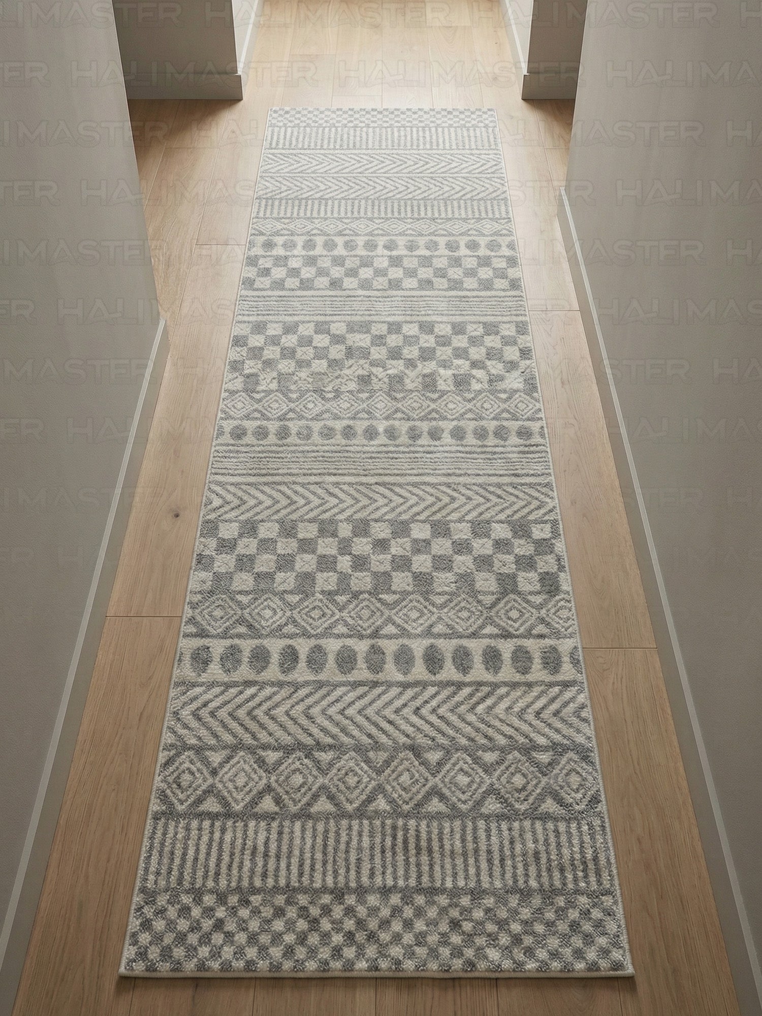 Dekoratif Boho İskandinav Tarzı Modern Salon ve Koridor Halısı - Gri/Ekru