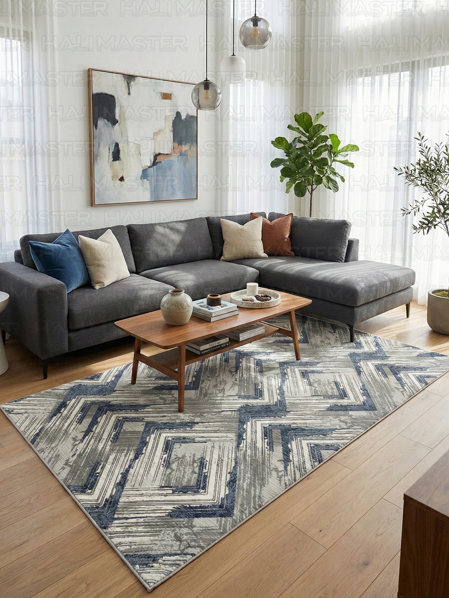 Jel Modern Gri Çizgili Özel Ölçü Kesme Yolluk - Kaymaz Tabanlı Halı