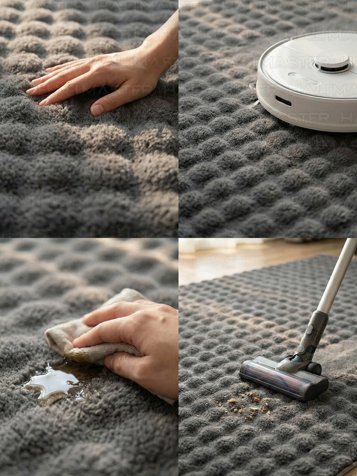 Gri Tavşan Tüyü Peluş Halı - Özel Ölçü Kaymaz Tabanlı 3D Kabartmalı Kesme Halı