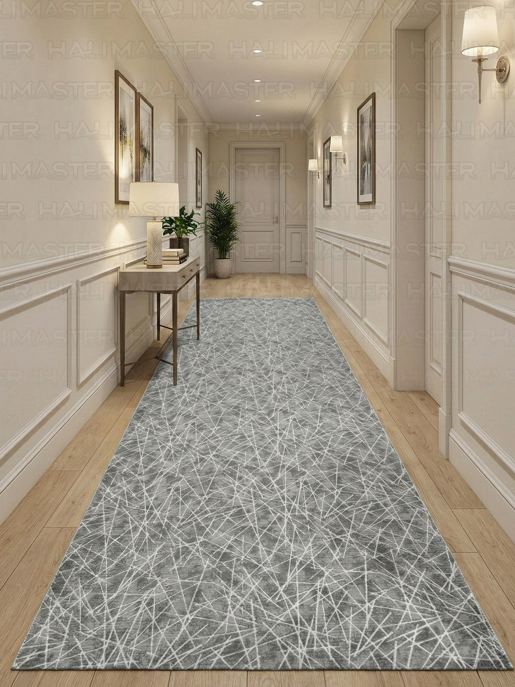 Jel Modern Gri Antrasit Geometrik Çizgili Özel Ölçü Kesme Halı