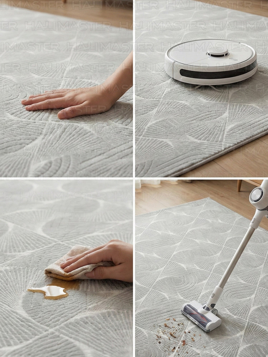 Jel Özel Ölçü Gri Yelpaze Desenli Kaymaz Taban Kesme Halı