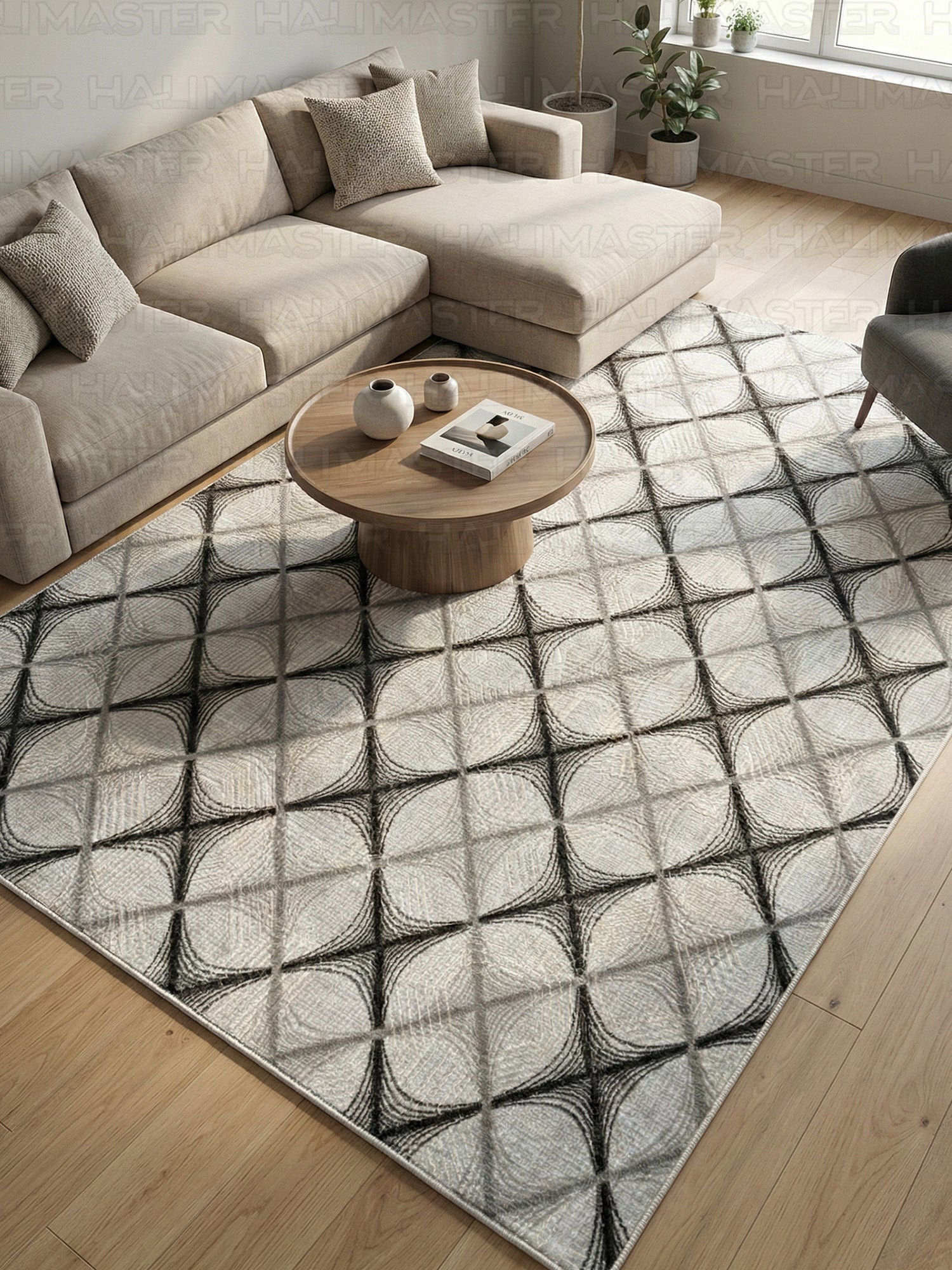 Dinarsu Vizon Krem Minimalist Çizgili Modern Halı - Kaymaz Taban - Özel Ölçü